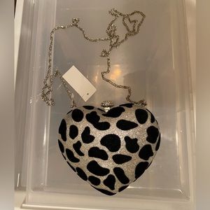 Betsey Johnson black and white leopard heart purses handbag crossbody bag
